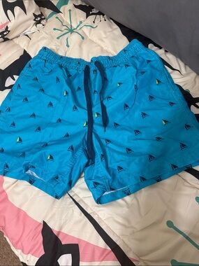 Kanu Surf Bright Blue Sailboat Print Athletic Swim Shorts